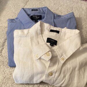 Men's J Crew Button Down Shirts Size Large Plaid and Linen Lot of 2